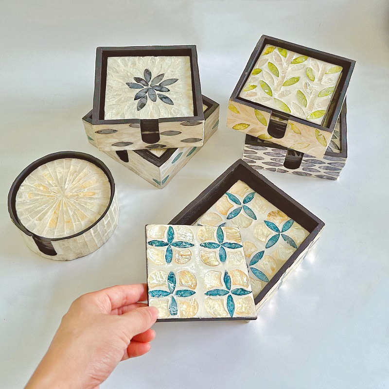 Marble Coaster Set - 6 Pieces Colorful Shell Coaster Set