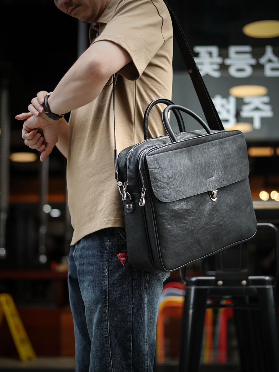 Leather Briefcase - LuxurySoft Black Genuine Leather Men's Handbags