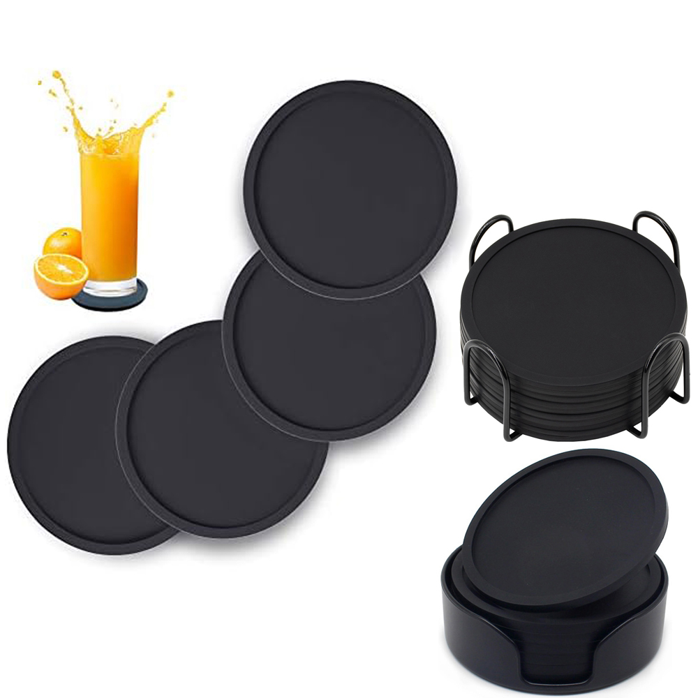 Marble Coaster Set - Silicone Drink Coasters with Holder Outdoor