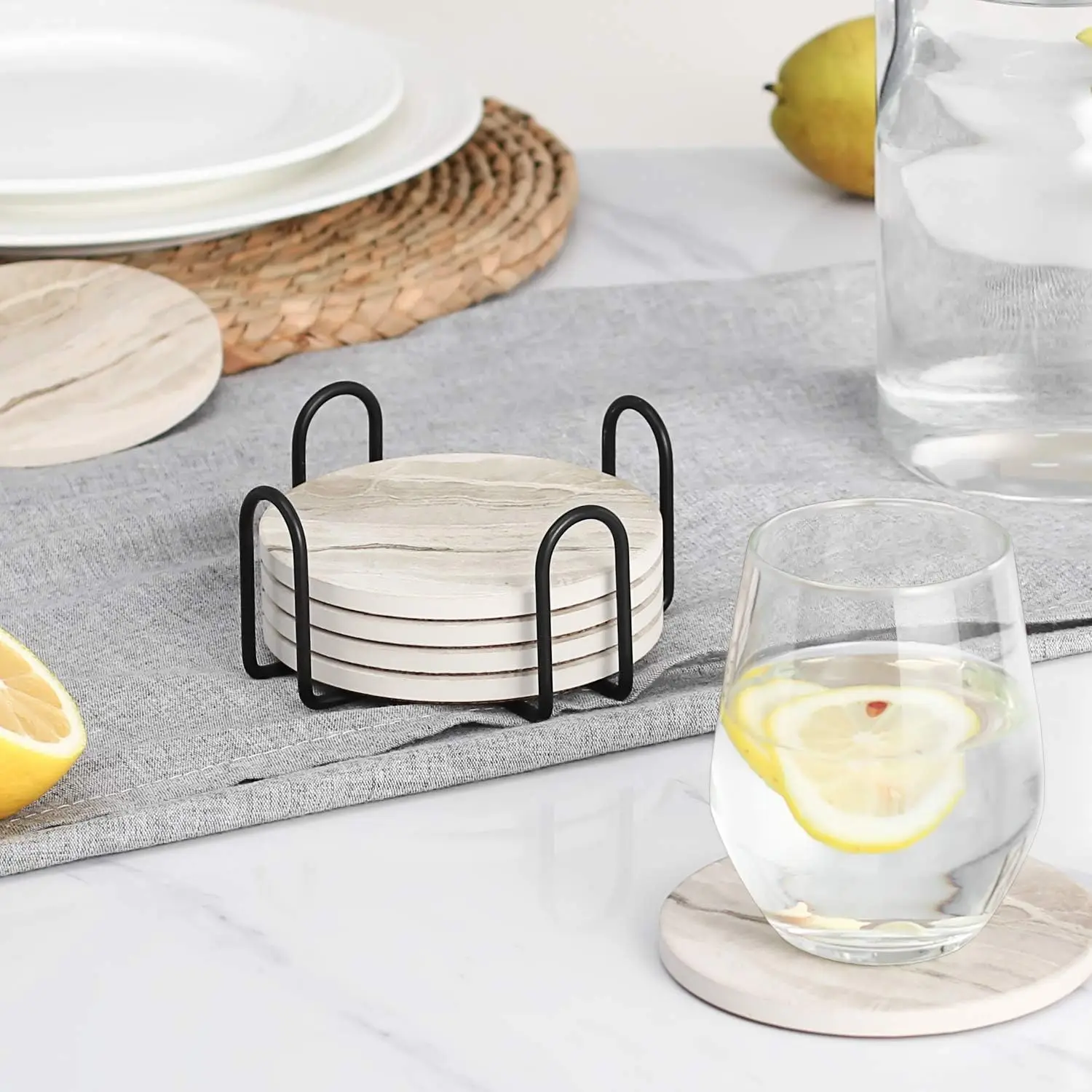 6Pcs Beverage Coaster Set with - Marble Coaster Set review and price