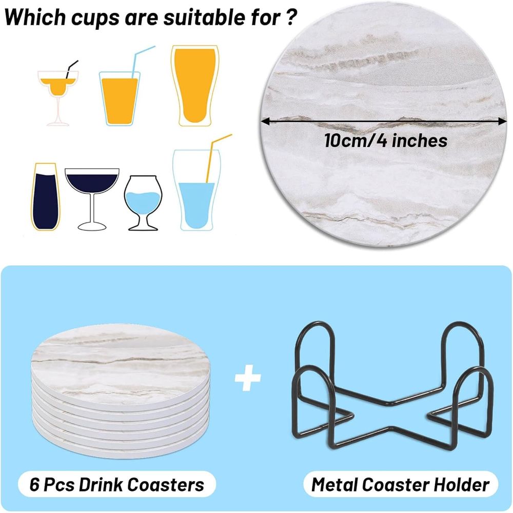 6-Piece Absorbent Coaster Set, - Marble Coaster Set review and price