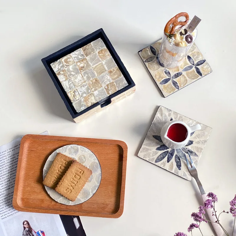 6 Pieces Colorful Shell Coaste - Marble Coaster Set review and price