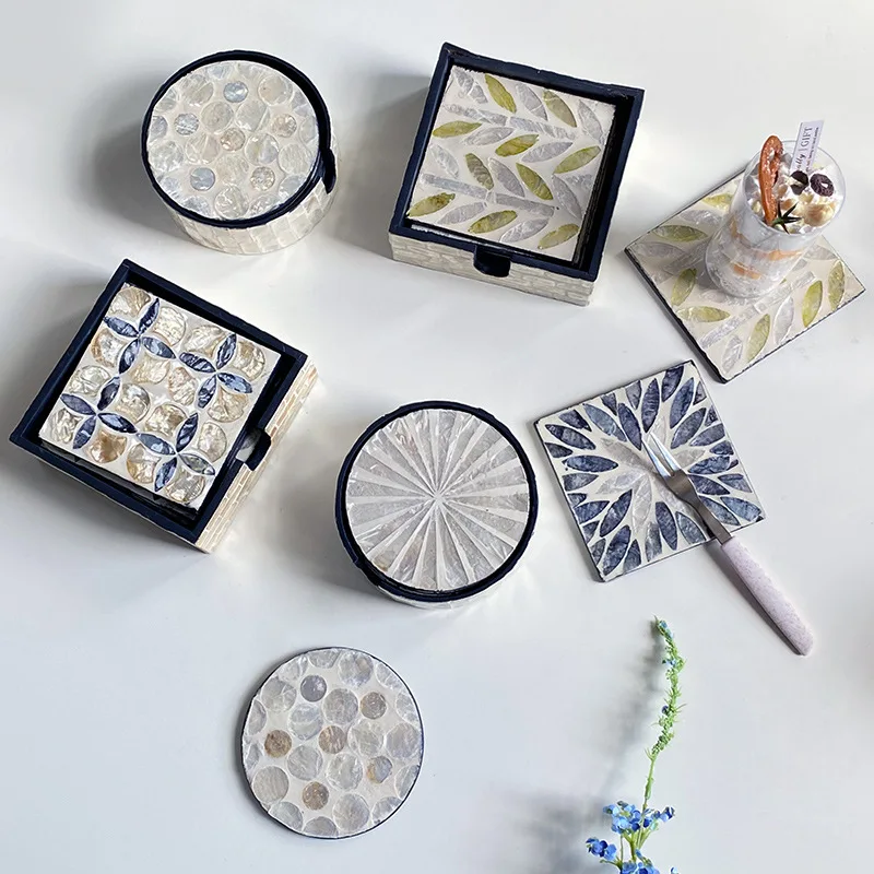 6 Pieces Colorful Shell Coaste - Marble Coaster Set review and price
