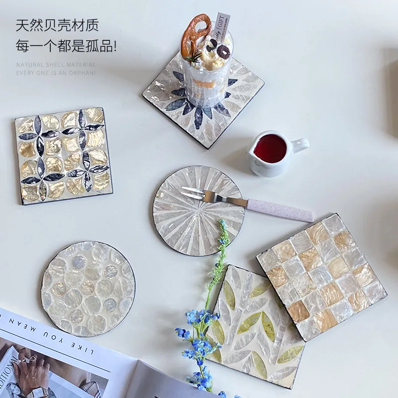 6 Pieces Colorful Shell Coaste - Marble Coaster Set review and price