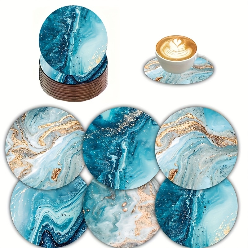 2D Flat 6pcs Blue Ocean Round  - Marble Coaster Set review and price