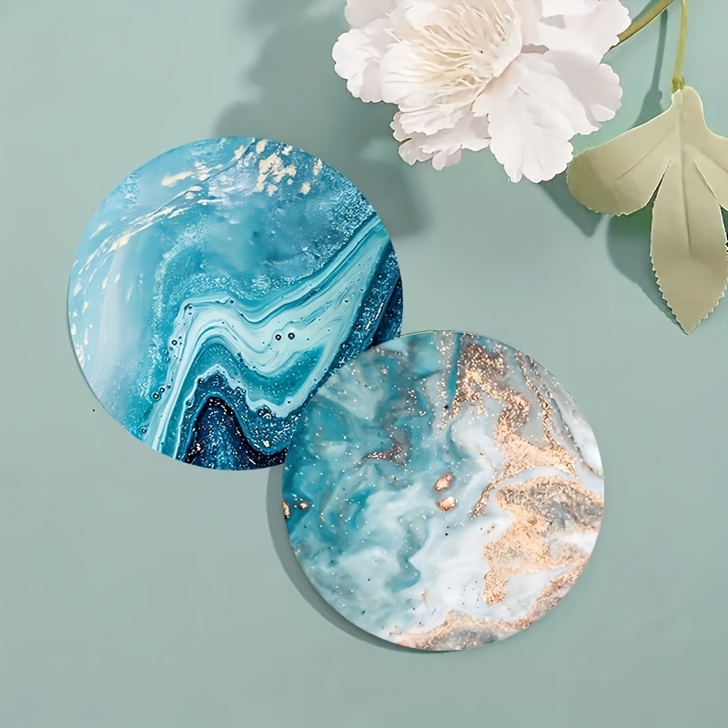 2D Flat 6pcs Blue Ocean Round  - Marble Coaster Set review and price