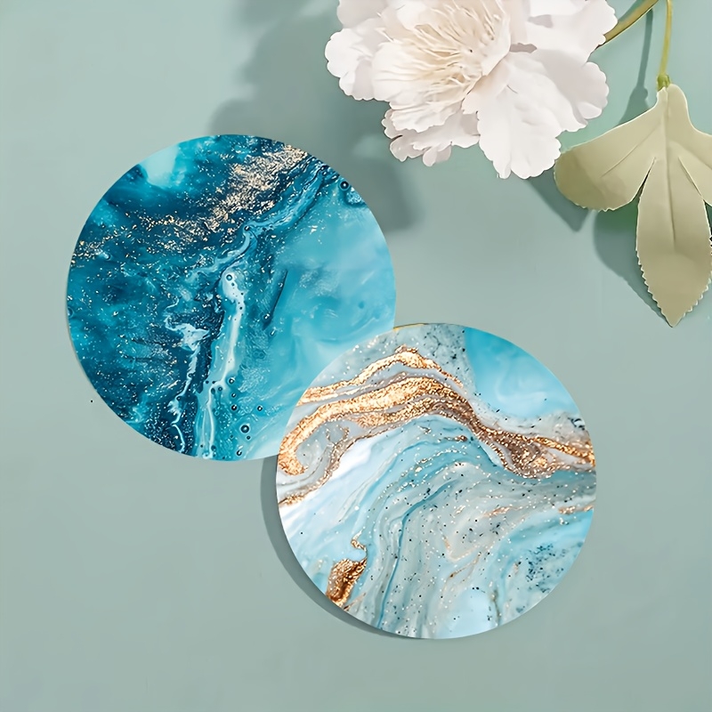 2D Flat 6pcs Blue Ocean Round  - Marble Coaster Set review and price